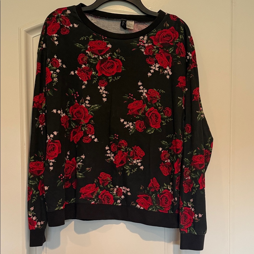 Divided H&M Black and Red Floral Super Cute Sweatshirt.